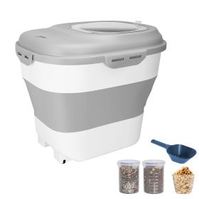 16.5 to 55LBS Collapsible Food Storage Container With Rolling Wheels Airtight Clear Lid Desiccant Slot Rice Dog Cat Food Foldable Dispenser With